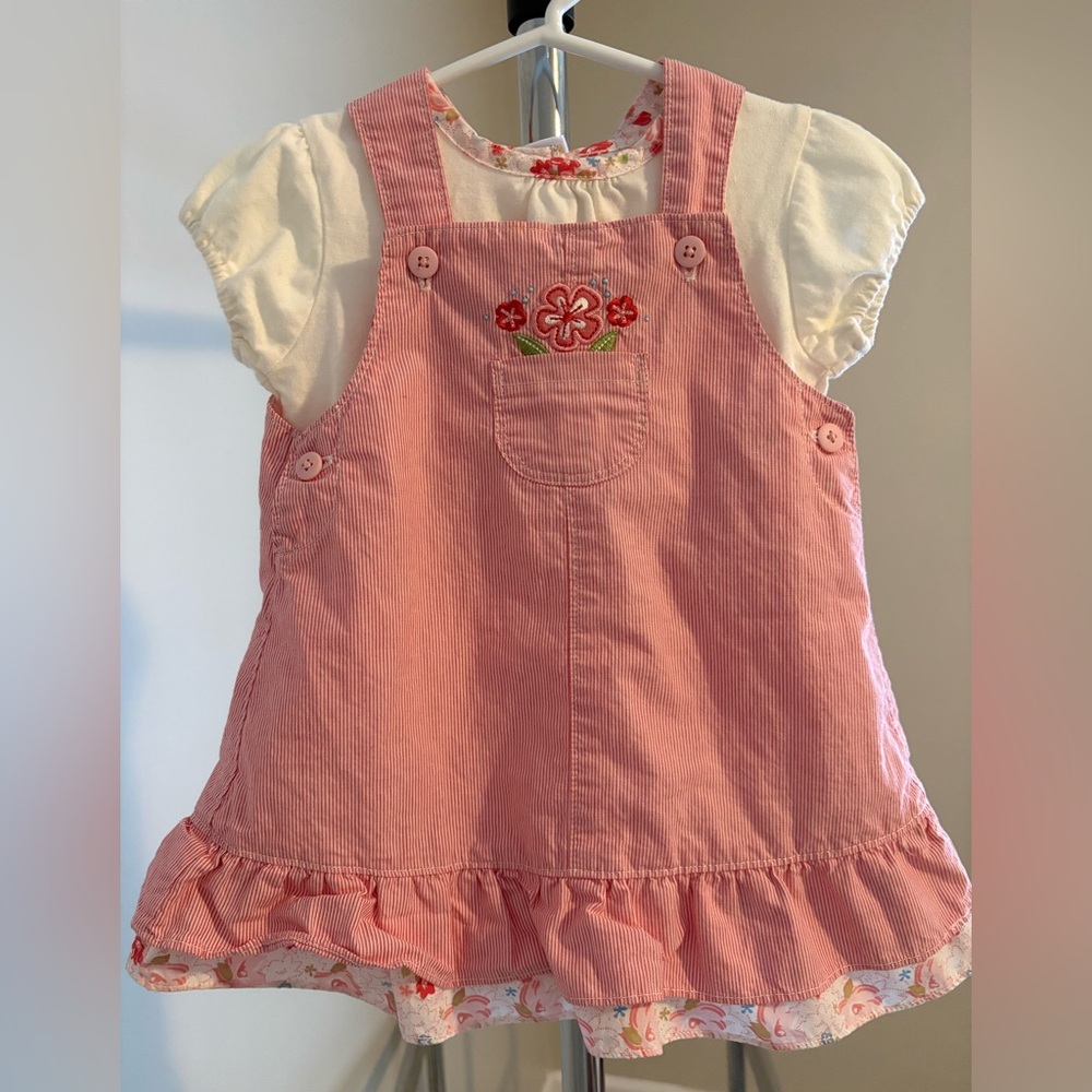 Little Me Pink Corduroy Floral Pinafore Outfit